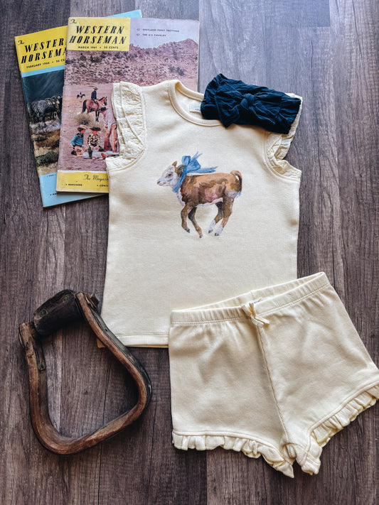 Hereford Calf Ribbed Tank with Eyelet Ruffle (Baby & Toddler) - Butter