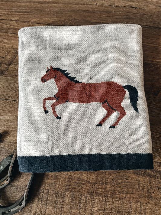 Horse Organic Cotton Jacquard Sweater Knit Baby Blanket