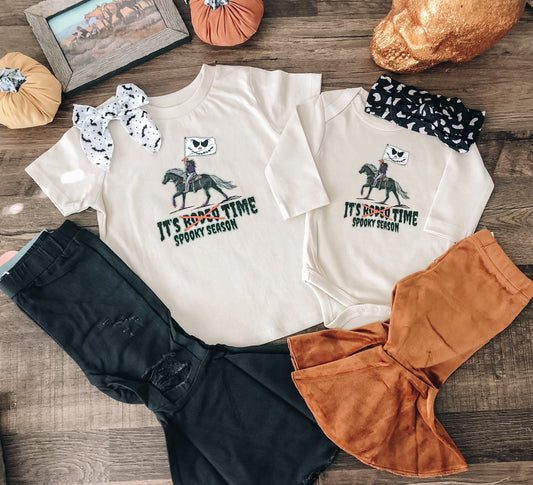 It's Spooky Season Time Flag Girl (Baby, Toddler, & Youth) - Natural