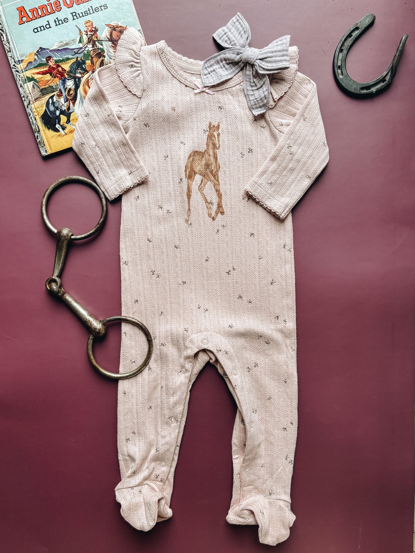 Little Foal Pointelle Footed Romper (Baby) - Blush