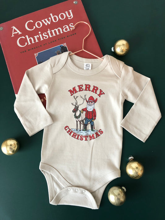 Merry Christmas Cowboy Santa (Baby, Toddler, & Youth) - Heather Grey