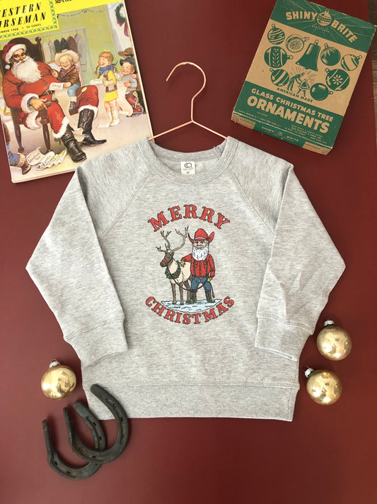 Merry Christmas Cowboy Santa Pullover (Baby & Toddler) - Heather Grey