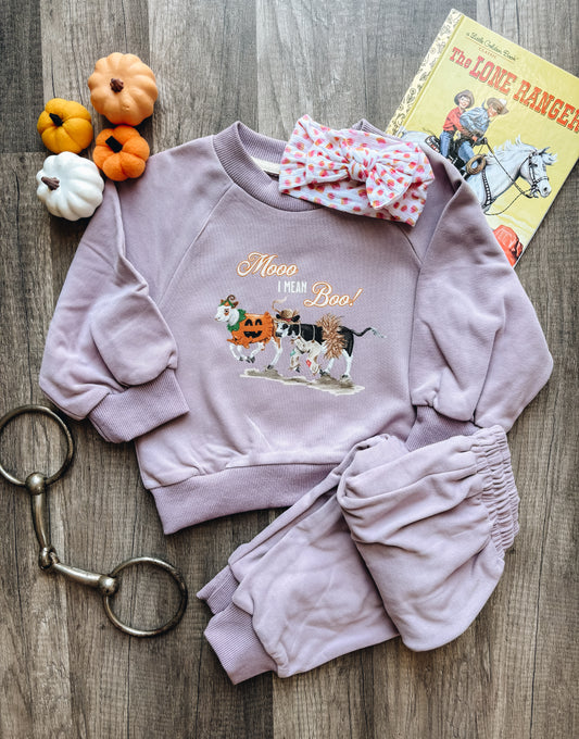 Moo I Mean Boo! Lounge Set (Toddler) - Purple