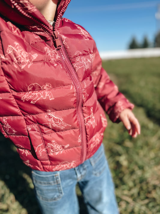 Vintage Rodeo Puffer Jacket (Toddler & Youth) - Burgundy (Pre-Order)