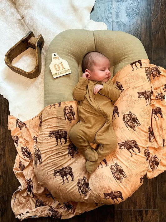 Ranch Horse Tooled Swaddle Blanket