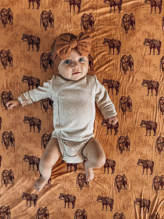 Ranch Horse Tooled Swaddle Blanket