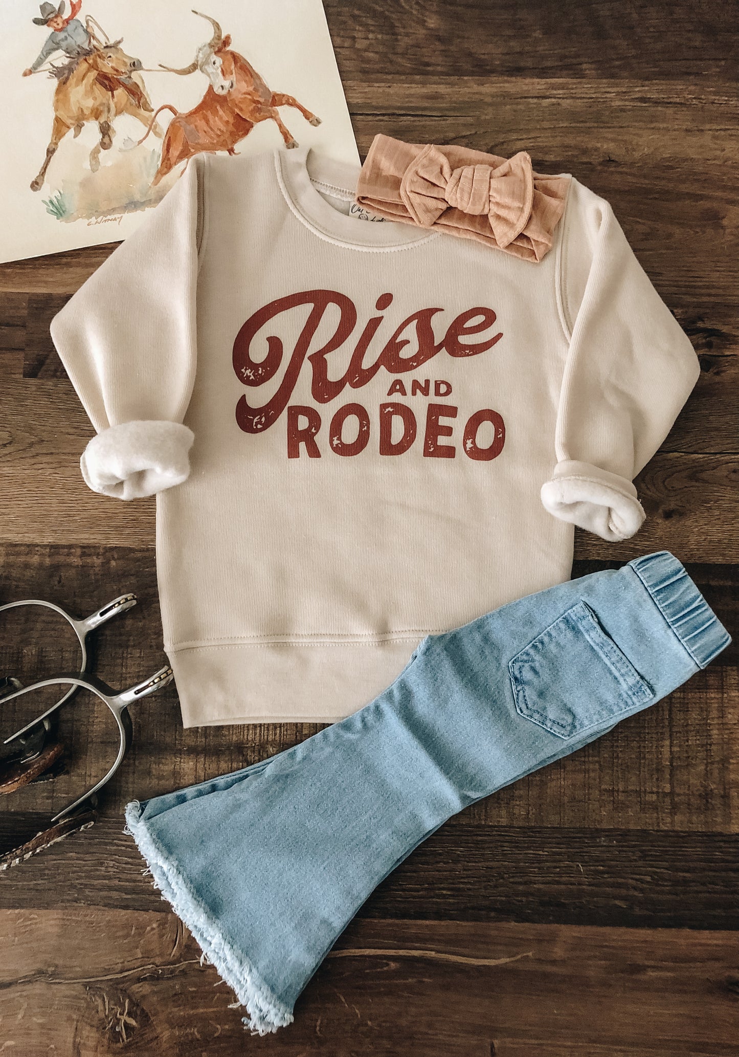 Rise and Rodeo Crewneck (Toddler) - Heather Dust