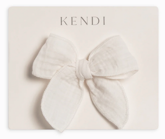 Coconut Muslin Bow Clip