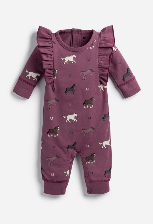 Organic Cotton Fall Horses Ruffle Romper (Baby)