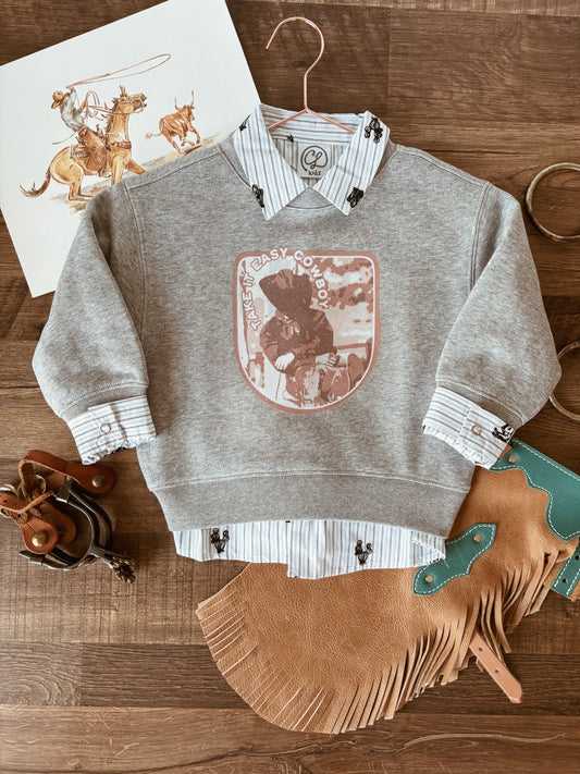 Take It Easy Cowboy Crewneck Sweatshirt (Toddler & Youth) - Heather Grey