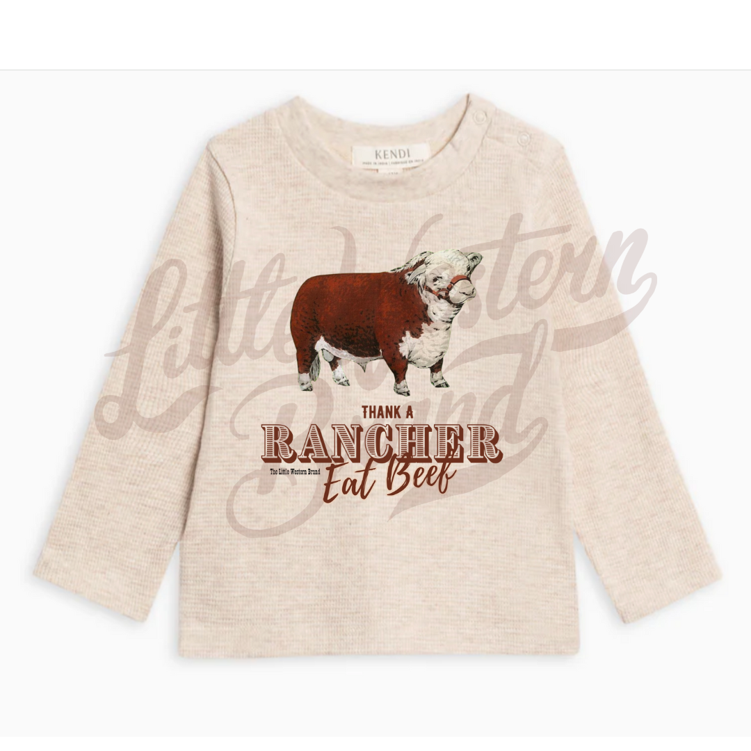 Thank a Rancher Hereford Waffle Top (Baby & Toddler) - Heather Oat