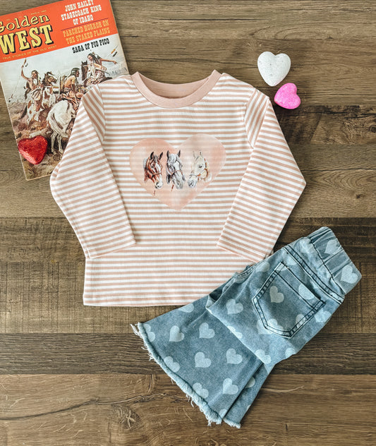 Three Kings Heart Stripe Long Sleeve (Baby & Toddler) - Blush