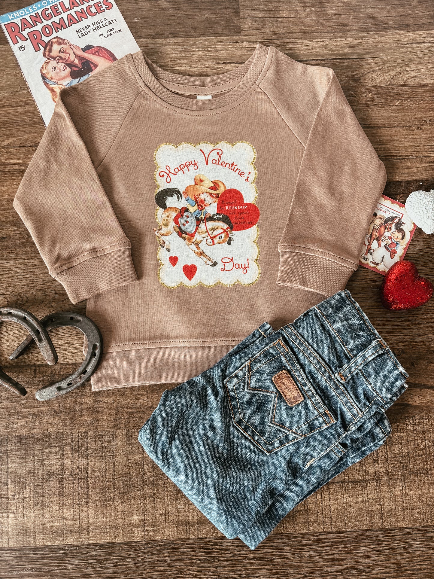 Vintage Valentine Card Pullover (Baby & Toddler) - Truffle