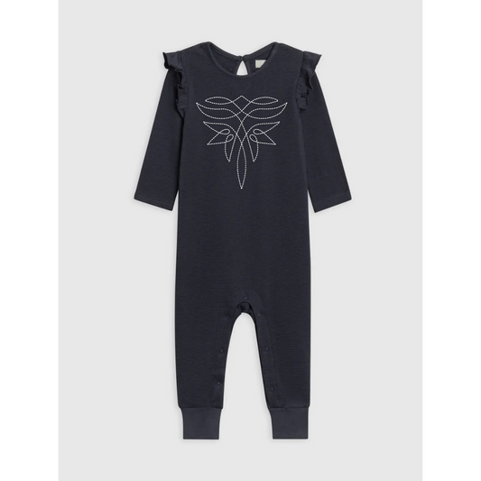 Boot Stitch Waffle Knit Romper (Baby) - Navy