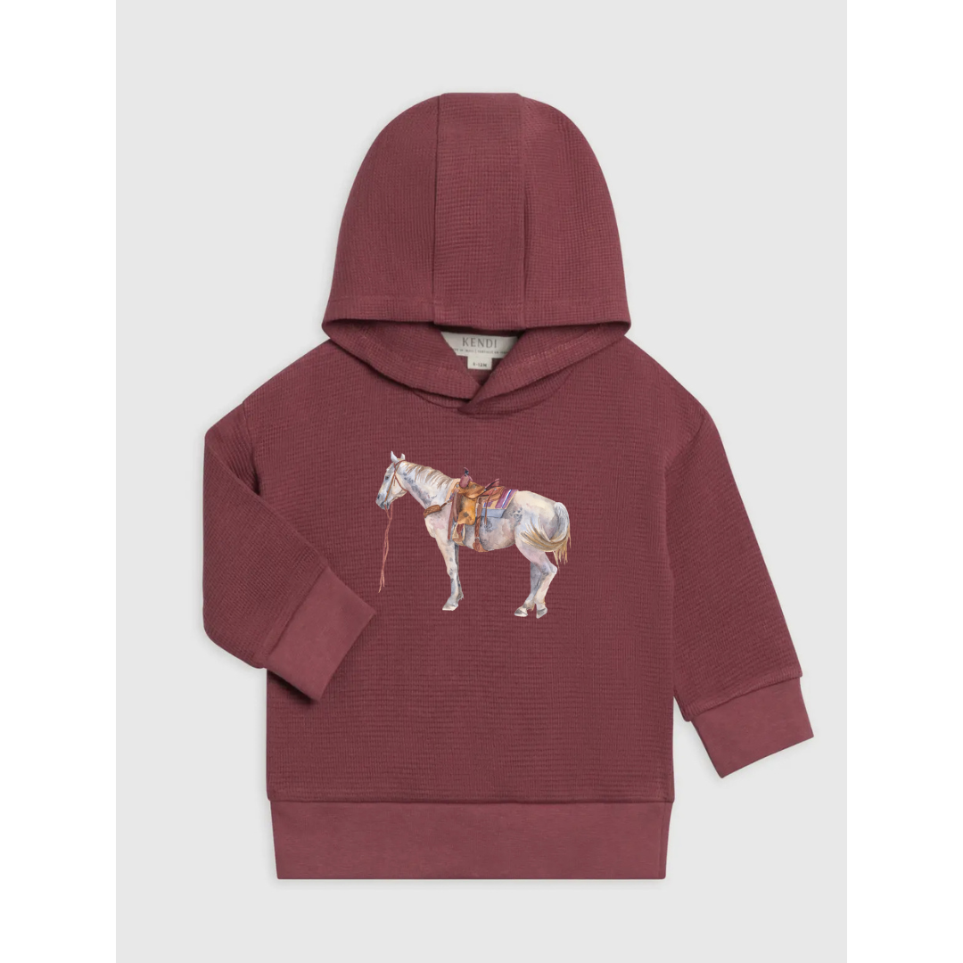 Ranch Horse Waffle Knit Pullover - Mulberry