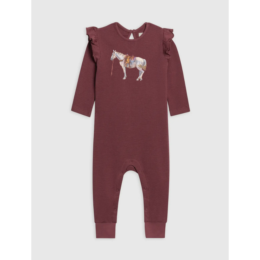 Ranch Horse Organic Waffle Knit Romper (Baby) - Mulberry