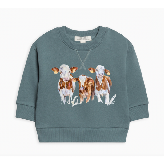 Watercolor Calves Crewneck Sweatshirt (Baby & Toddler) - Teal