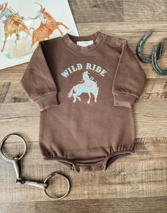 Wild Ride Organic Cotton Bubble Romper (Baby) - Chestnut