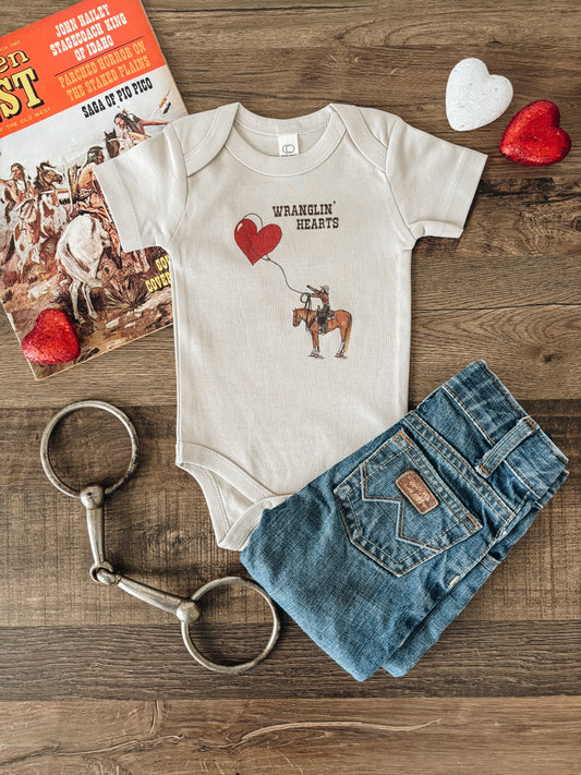 Wranglin' Hearts Bodysuit (Baby) - Stone