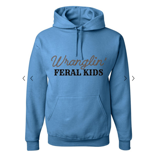 Wranglin' Feral Kids Adult Hooded Sweatshirt (Adult) - Blue