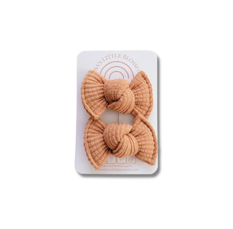 Knot Bow Pigtail Set - Organic Waffle // Camel