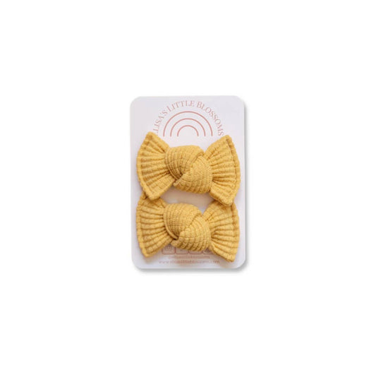 Knot Bow Pigtail Set - Organic Waffle // Mustard