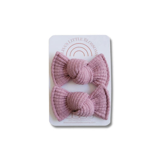 Knot Bow Pigtail Set - Organic Waffle // Peony