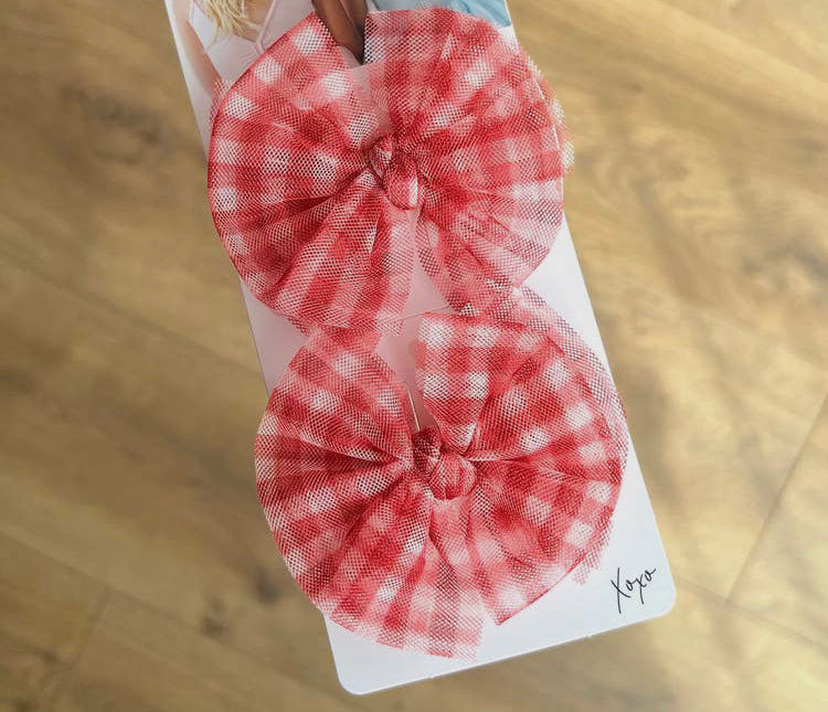 Red Gingham Clip Bows