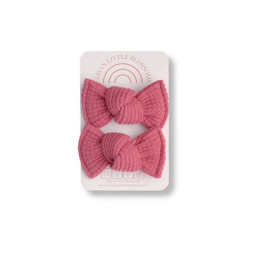 Knot Bow Pigtail Set - Organic Waffle // Rose