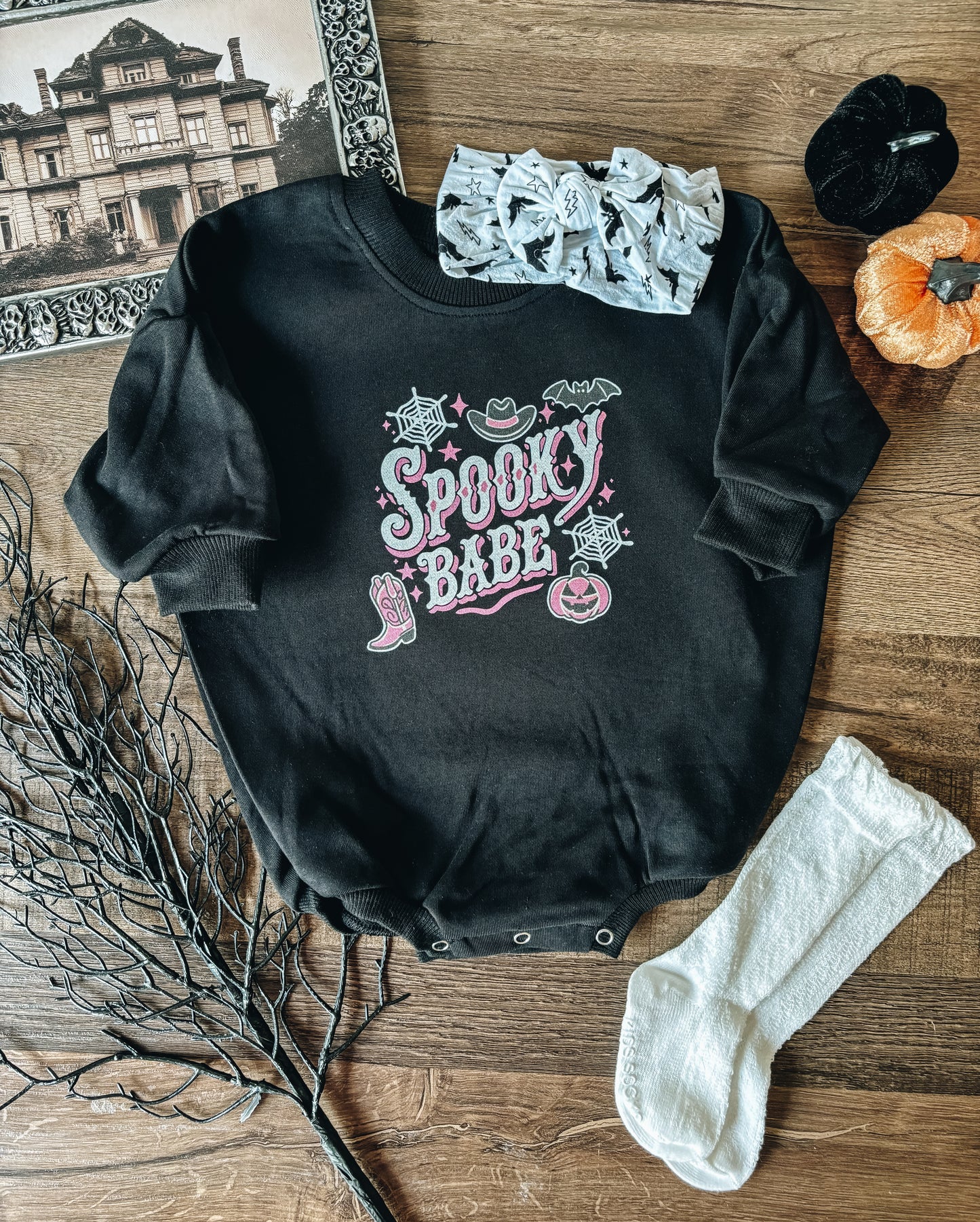 Spooky Babe Bubble Romper (Baby) - Black