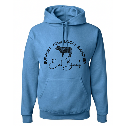 Eat Beef Hooded Sweatshirt (Adult Medium) - Blue