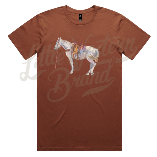 Watercolor Saddled Horse Tee (Adult Large) - Clay