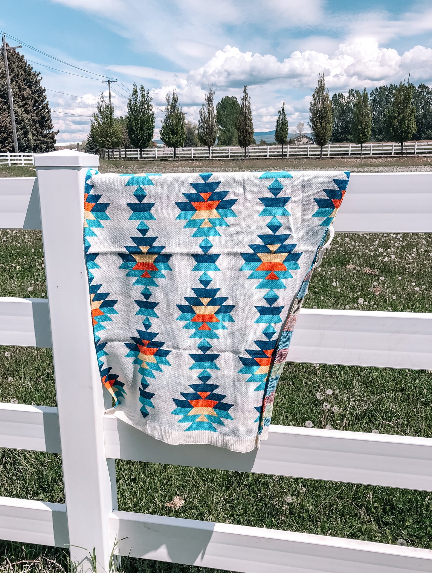 Blue and White Aztec Baby Blanket