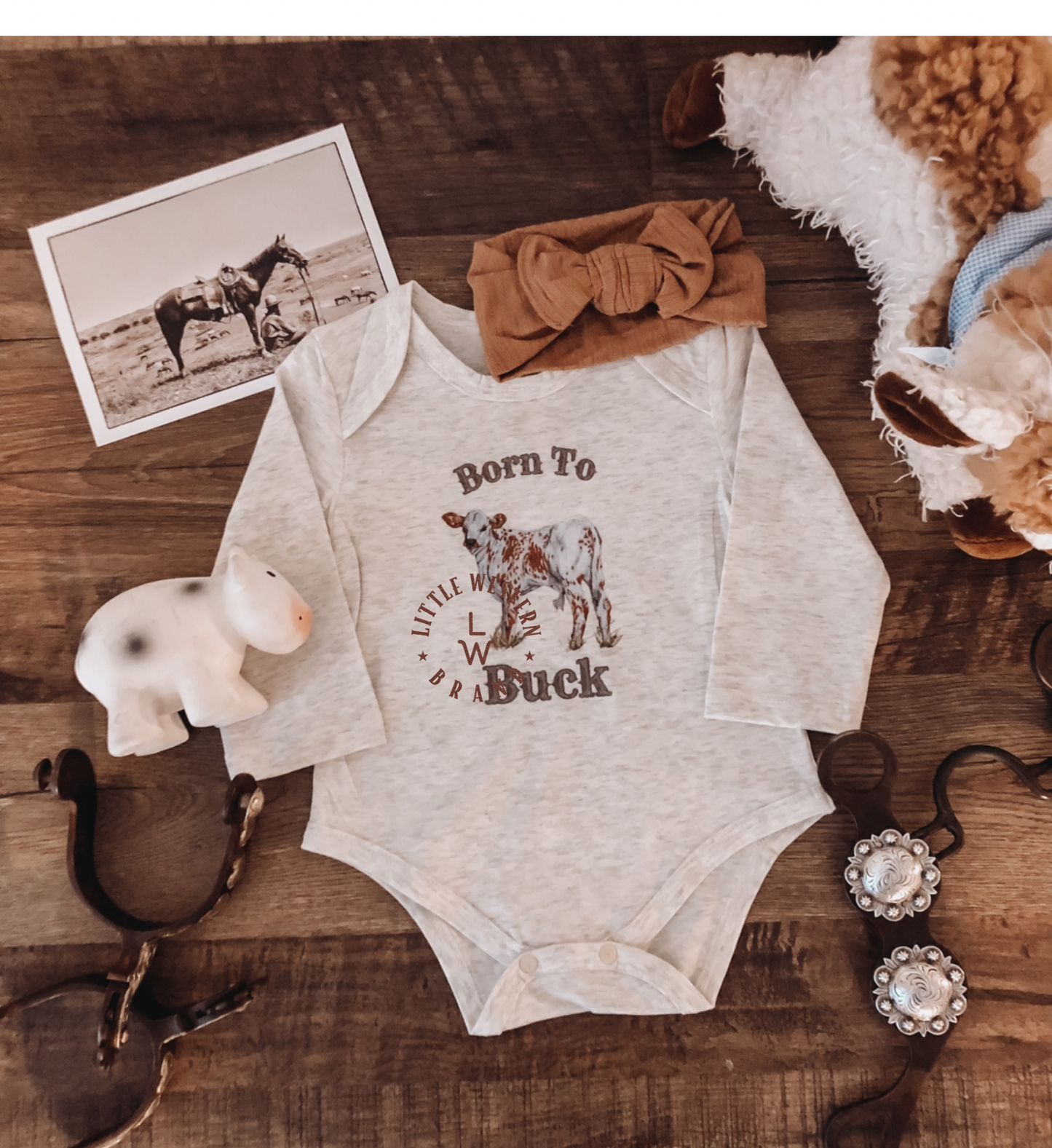 Born To Buck Baby Bodysuit - Heather Grey