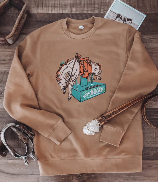 Bucky the Bronco Crewneck (Adult) - Camel