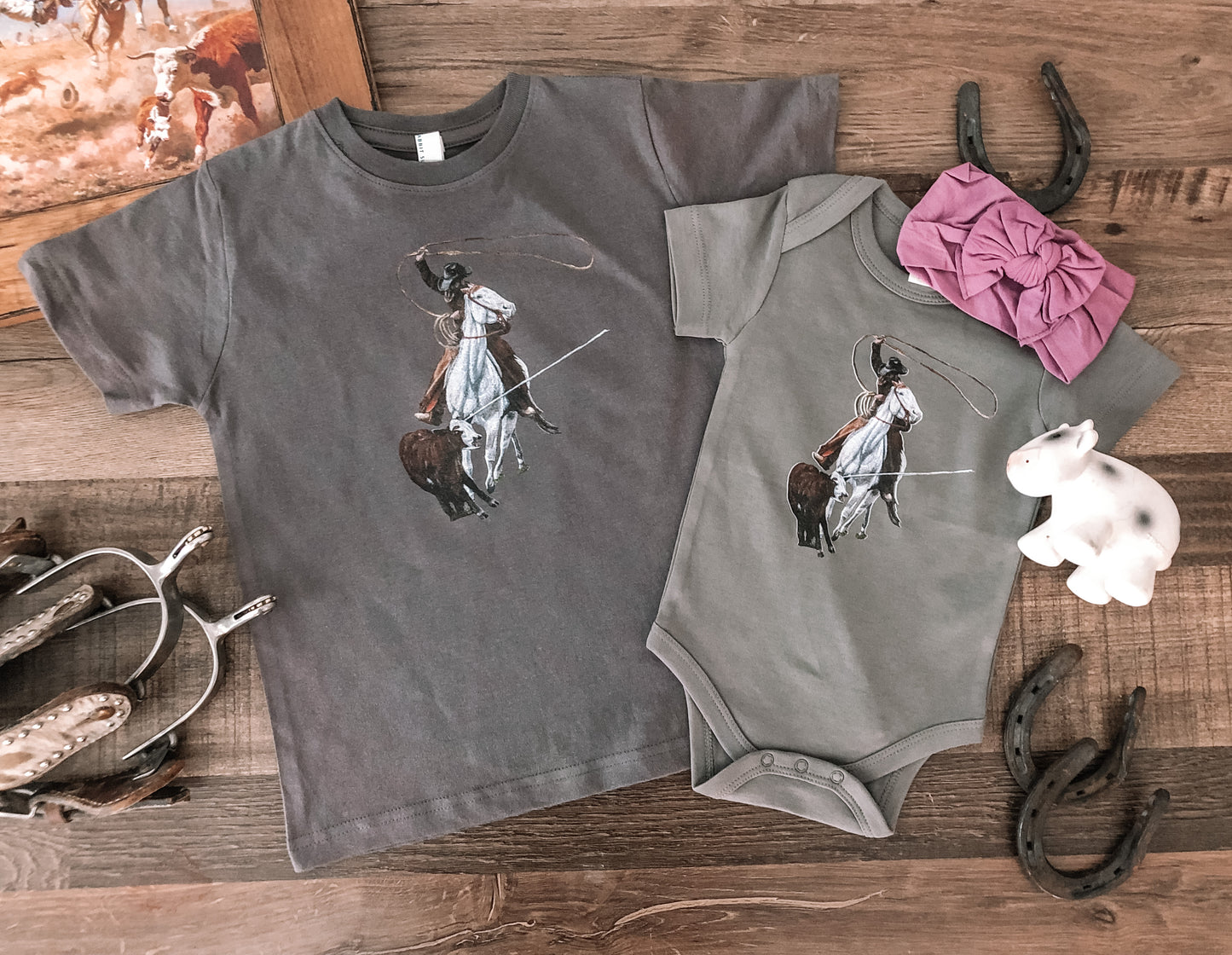 Cowboy Roping a Calf (Baby, Toddler, & Youth) - Pewter