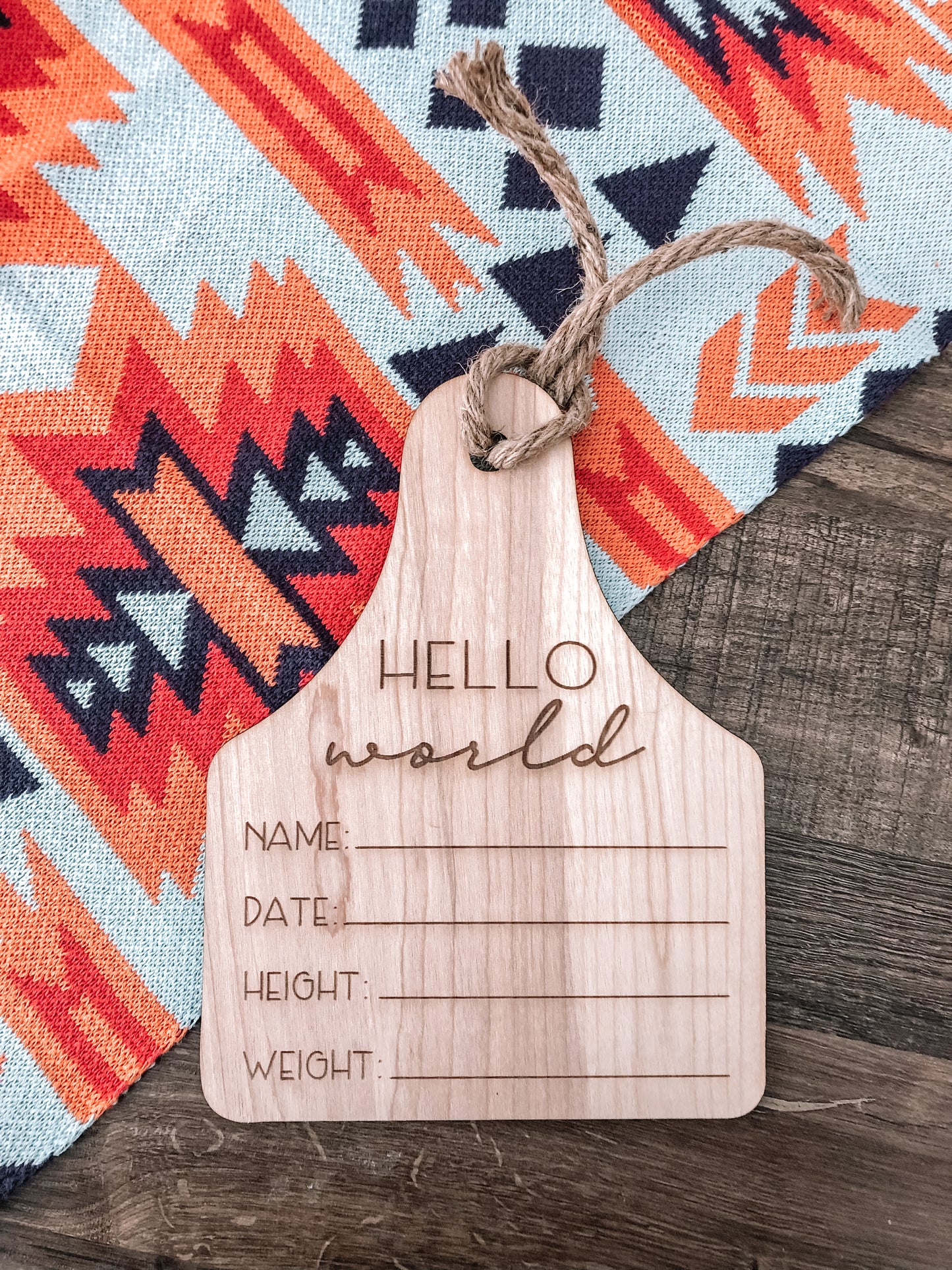 Wood Ear Tag Birth Announcement - Natural