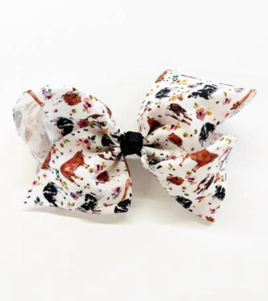 Floral Cow Hair Bow Clip