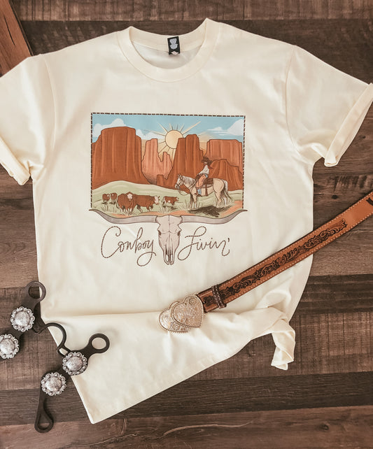 Cowboy Livin' Tee (Women's) - Butter