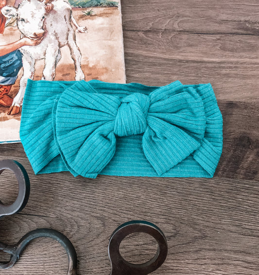 Teal Ribbed Headband Bow