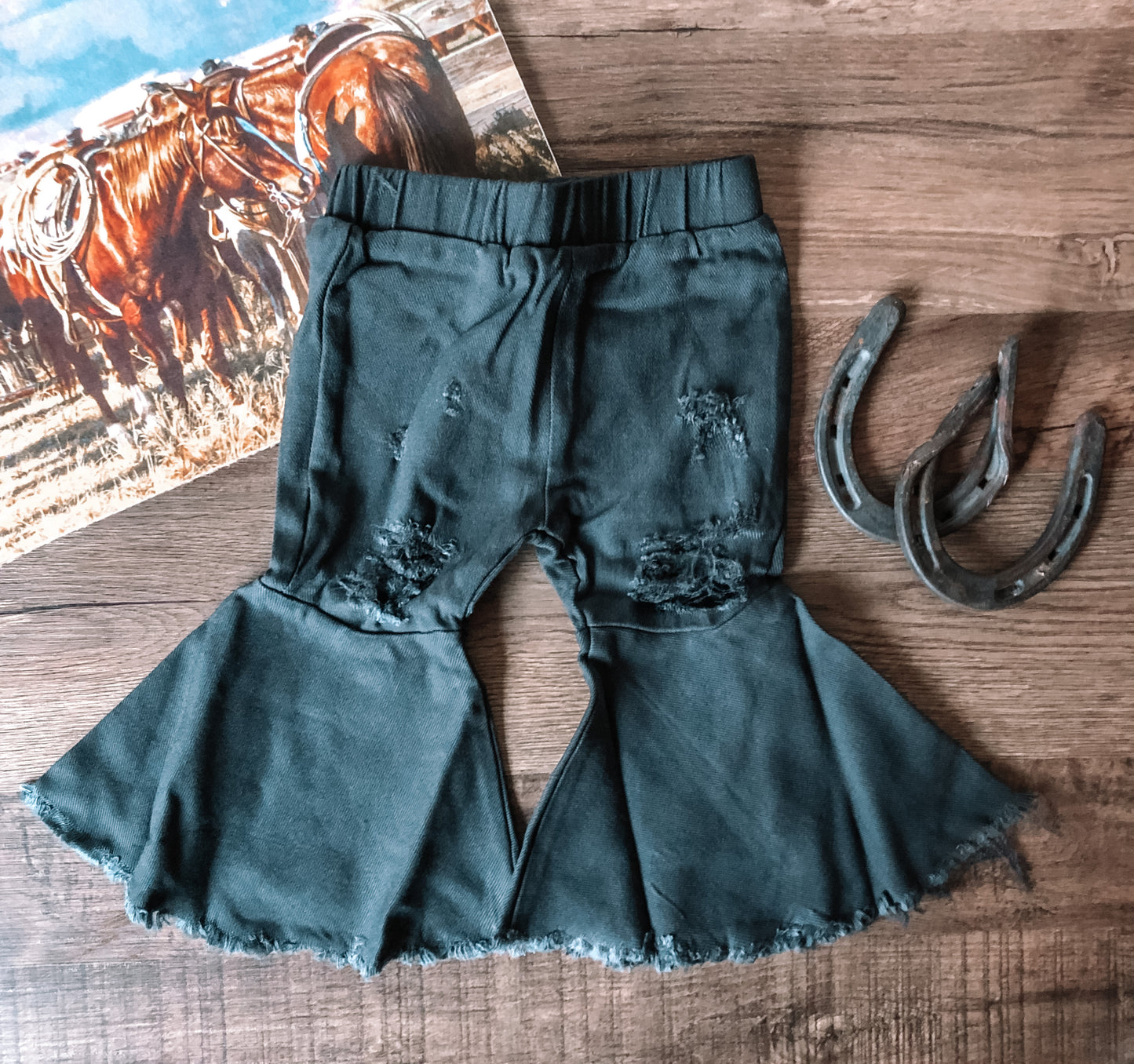 Dolly Distressed Black Denim Bell Bottoms (Baby)